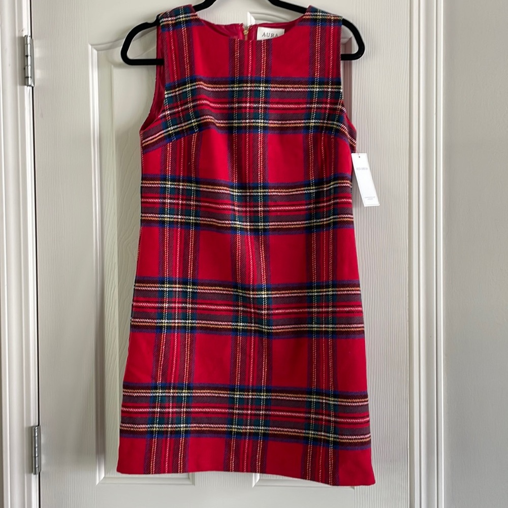“Red Dress” red plaid dress. Size medium. New with tags